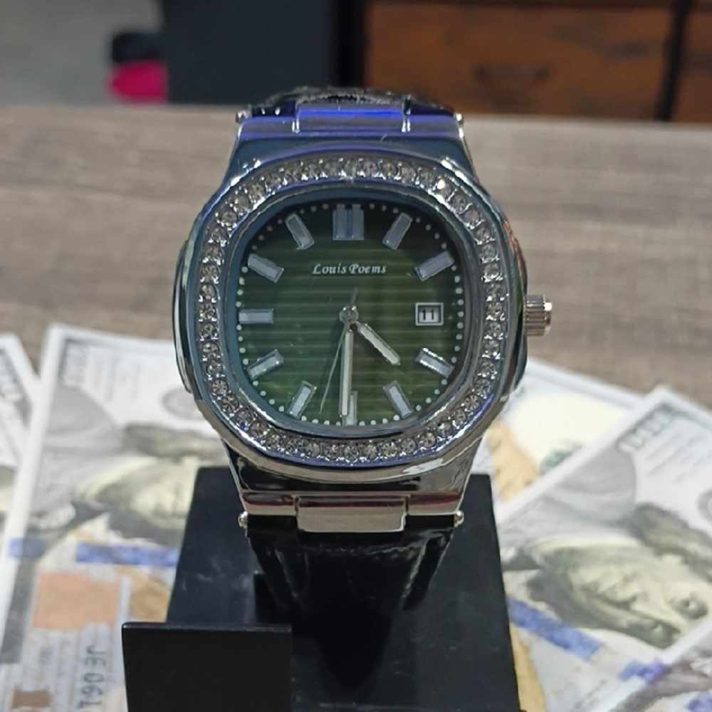 Silver and Green Men's Watch